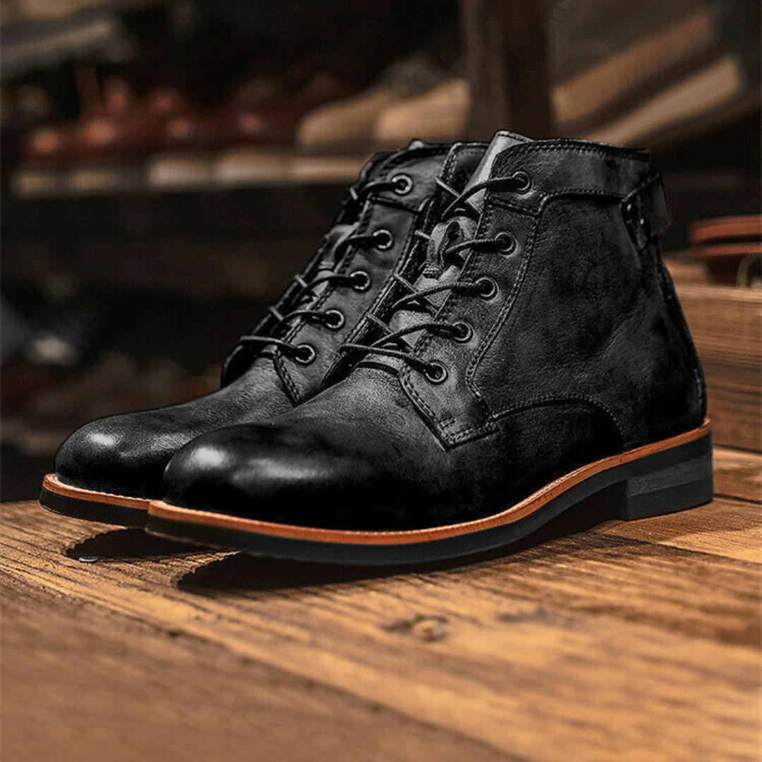 Botki męskie retro – Sznurowane vintage skórzane buty na co dzień