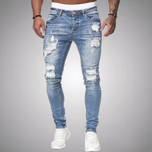 Spodnie męskie luźne z przetarciami – Slim Fit, modne i wygodne na co dzień